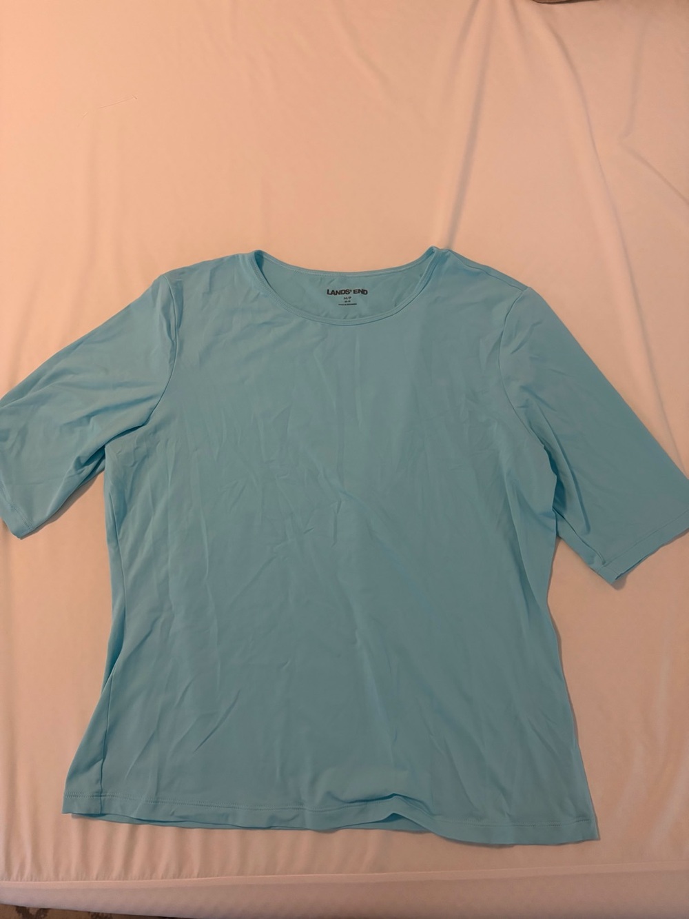 Lands' End Women's Aqua Short Sleeve rashguard Tee